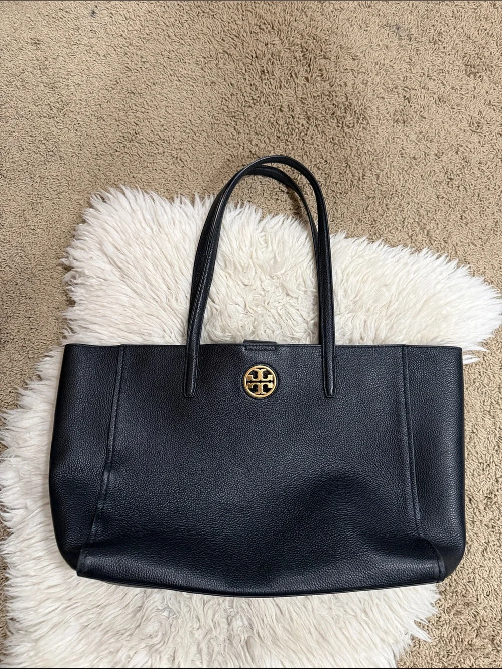 Tory Burch Carson Black Pebbled Leather Tote Bag